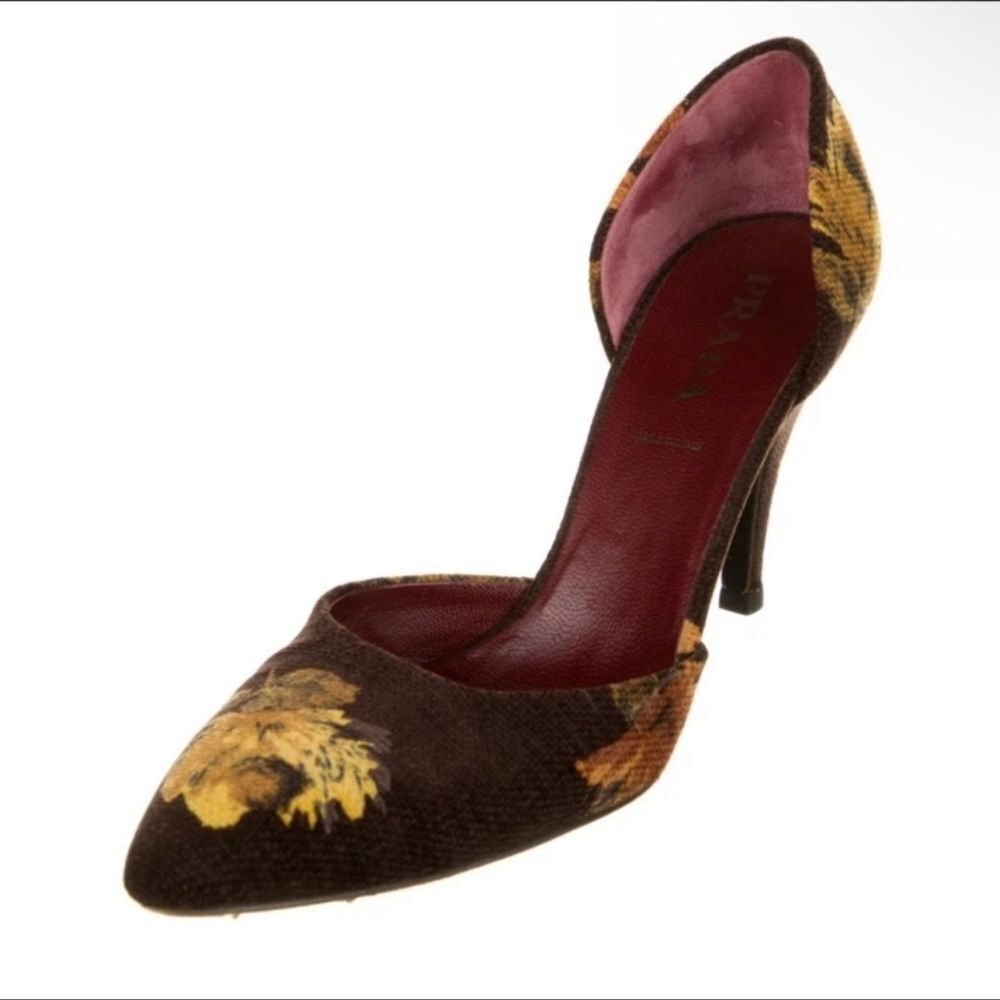 Prada Floral Print Fabric D'orsay Pumps It 36.5